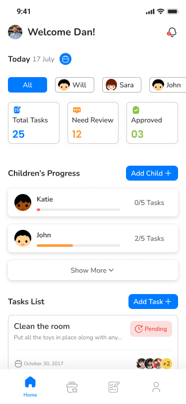 Parent dashboard screenshot